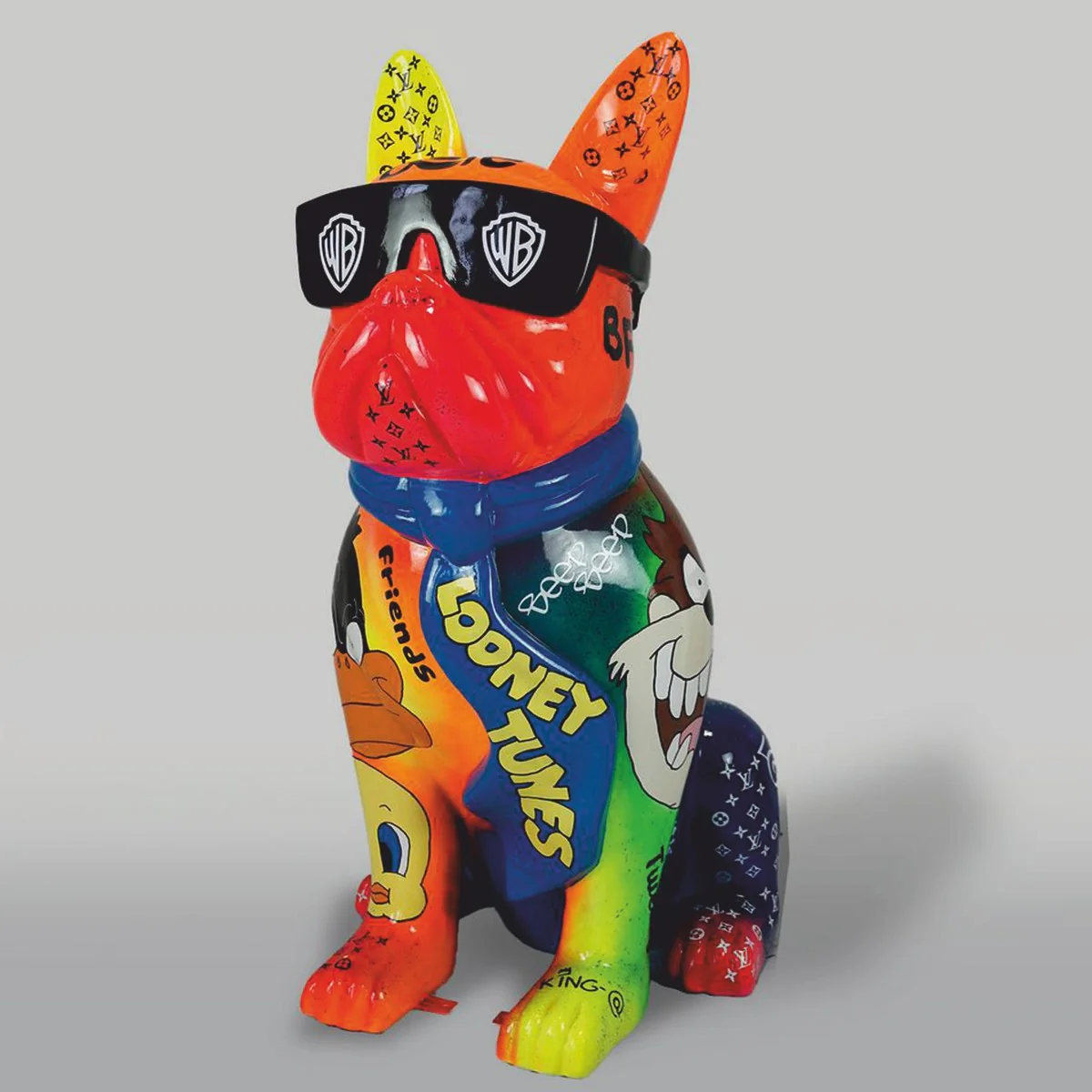 XXL Deko Skulptur Hund Bulldogge mit Sonnenbrille Bunt H. 120 cm