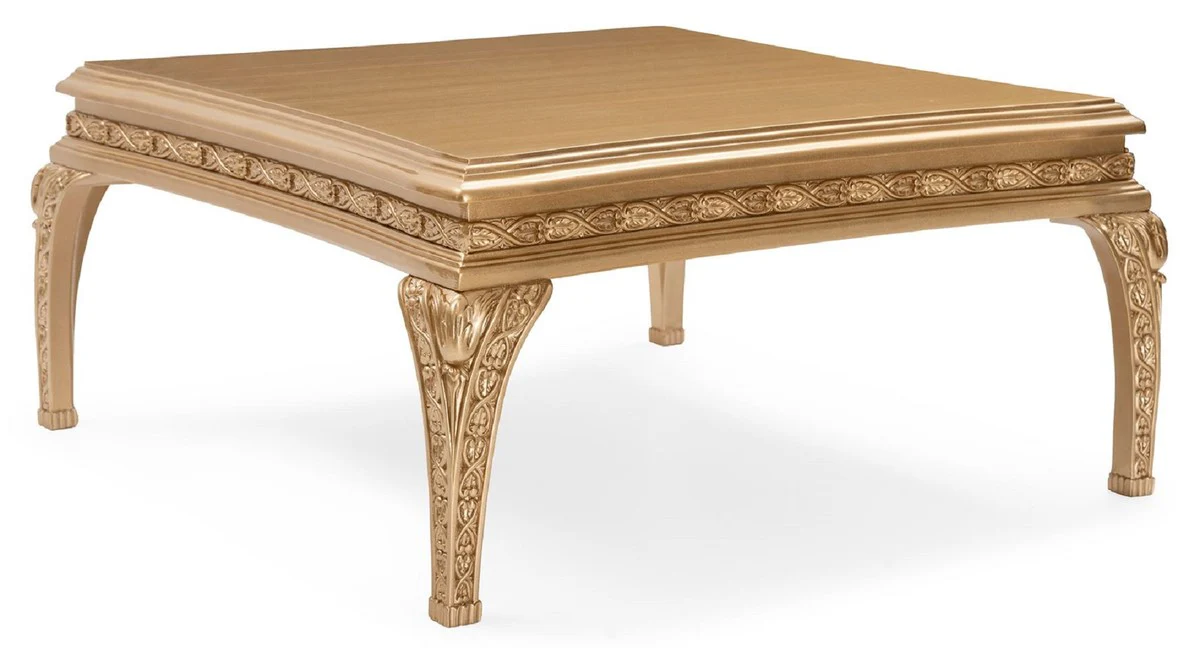 Luxus Barock Couchtisch Gold - Quadratischer Barockstil Wohnzimmertisch - Barockstil Wohnzimmer Möbel - Handgefertigte Barock Möbel - Luxus Möbel im Barockstil - Edel & Prunkvoll