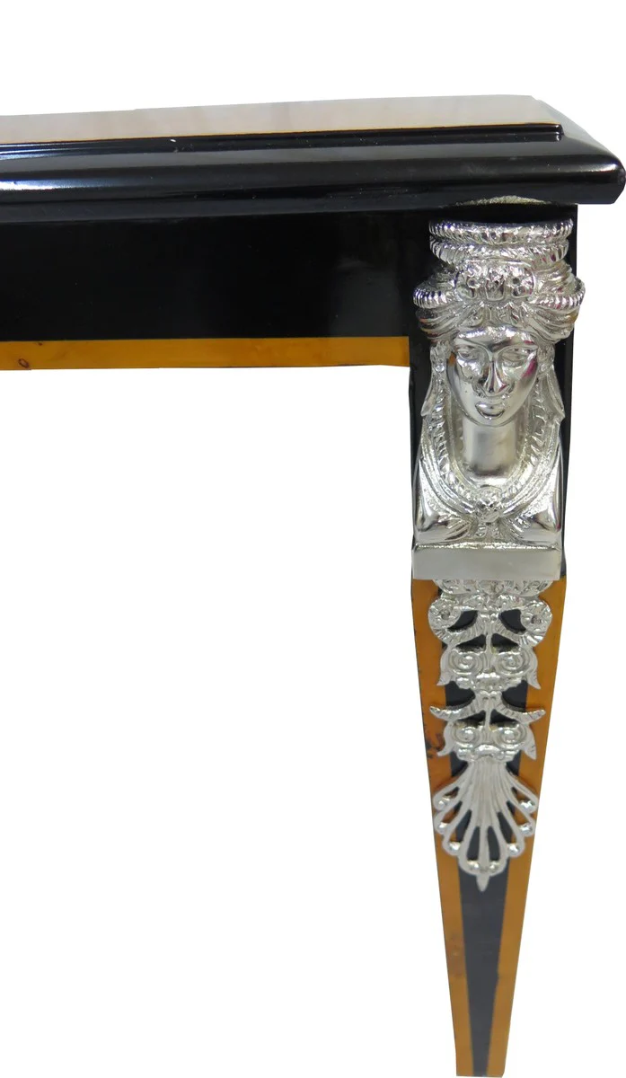 Barock Luxus Empire Couchtisch Mahagoni / Schwarz / Silber 100 x 54 cm - Limited Edition