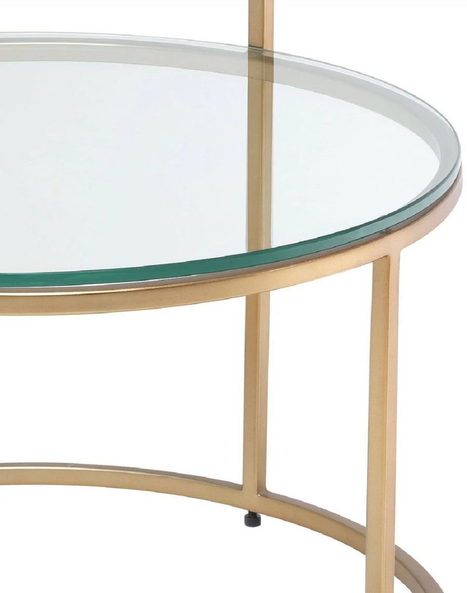 Luxus Beistelltisch Messingfarben Ø 50 x H. 57 cm - Runder Edelstahl Tisch mit gehärteten Glasplatten - Luxus Qualität