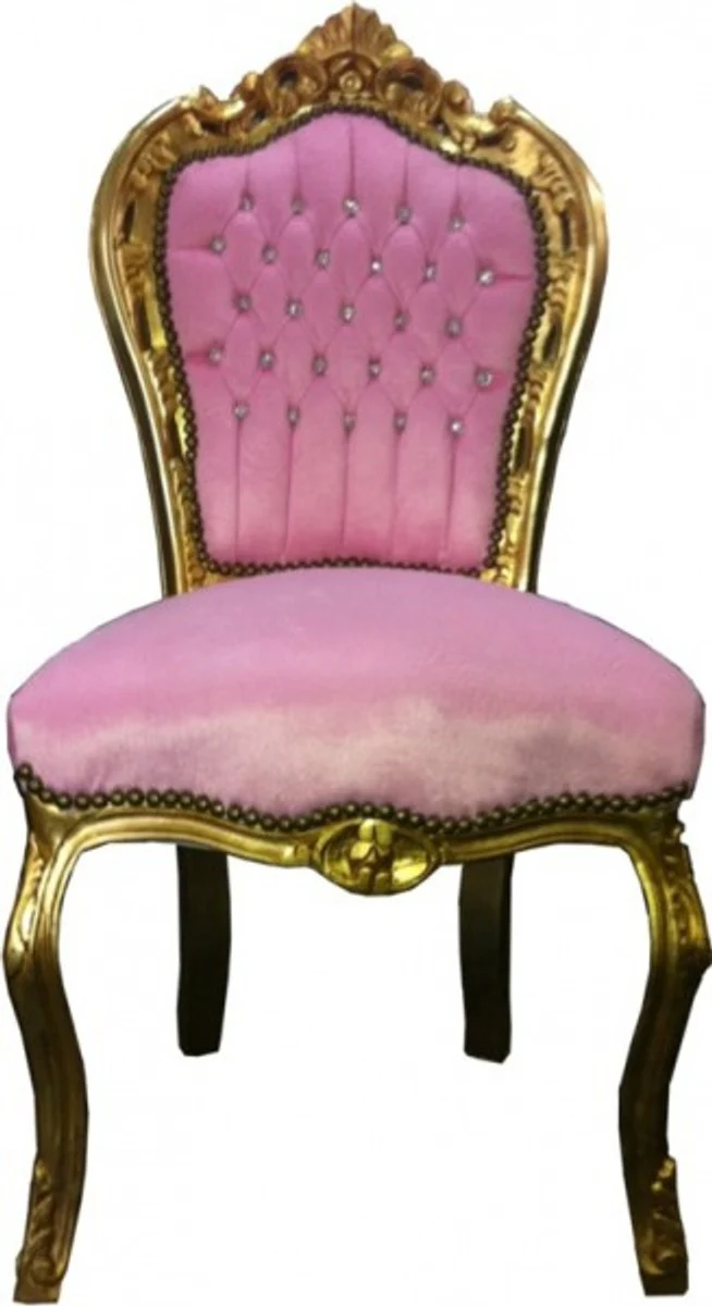 Barock Esszimmer Stuhl Rosa / Gold Bling Bling Steine