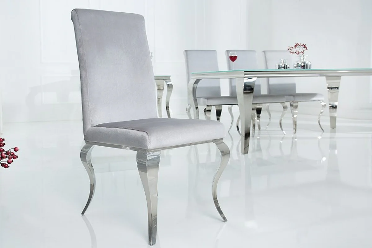 Esszimmer Stuhl Silbergrau / Silber - Designer Stuhl - Modern Barock