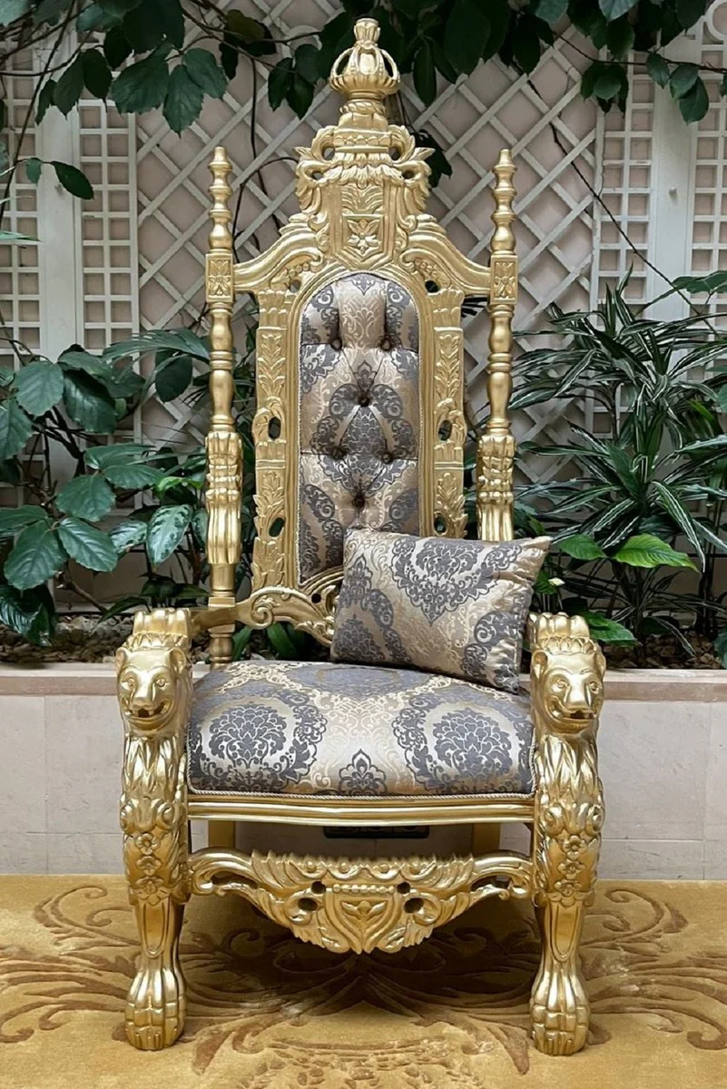 Pompöös by Luxus Barock Thron Sessel Provence Gold / Grau / Gold - designed by Harald Glööckler