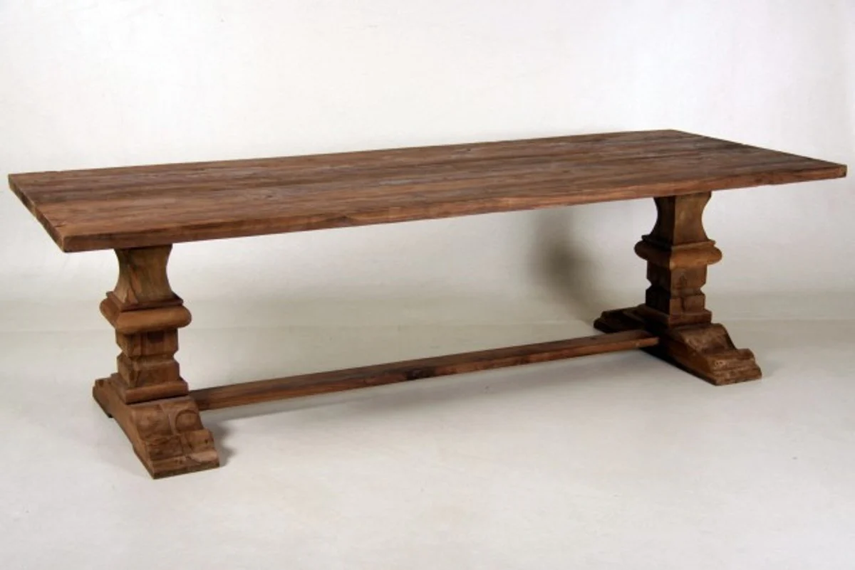 Vintage Teak Esstisch Holzfarben Rustikal Massiv - Landhaus Stil Tisch Teakholz