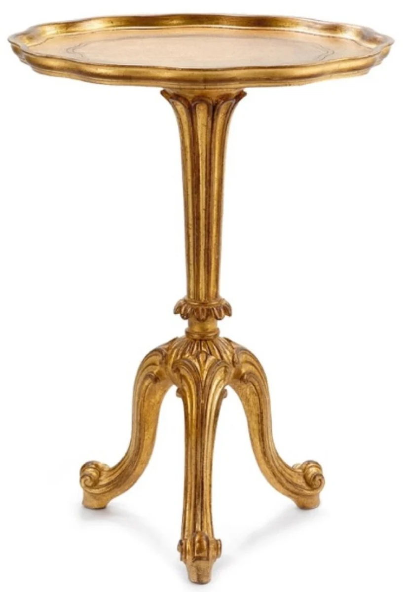 Luxus Barock Beistelltisch Antik Gold - Prunkvoller Barockstil 3-Bein Massivholz Tisch - Luxus Möbel im Barockstil - Barock Möbel - Luxus Qualität - Made in Italy