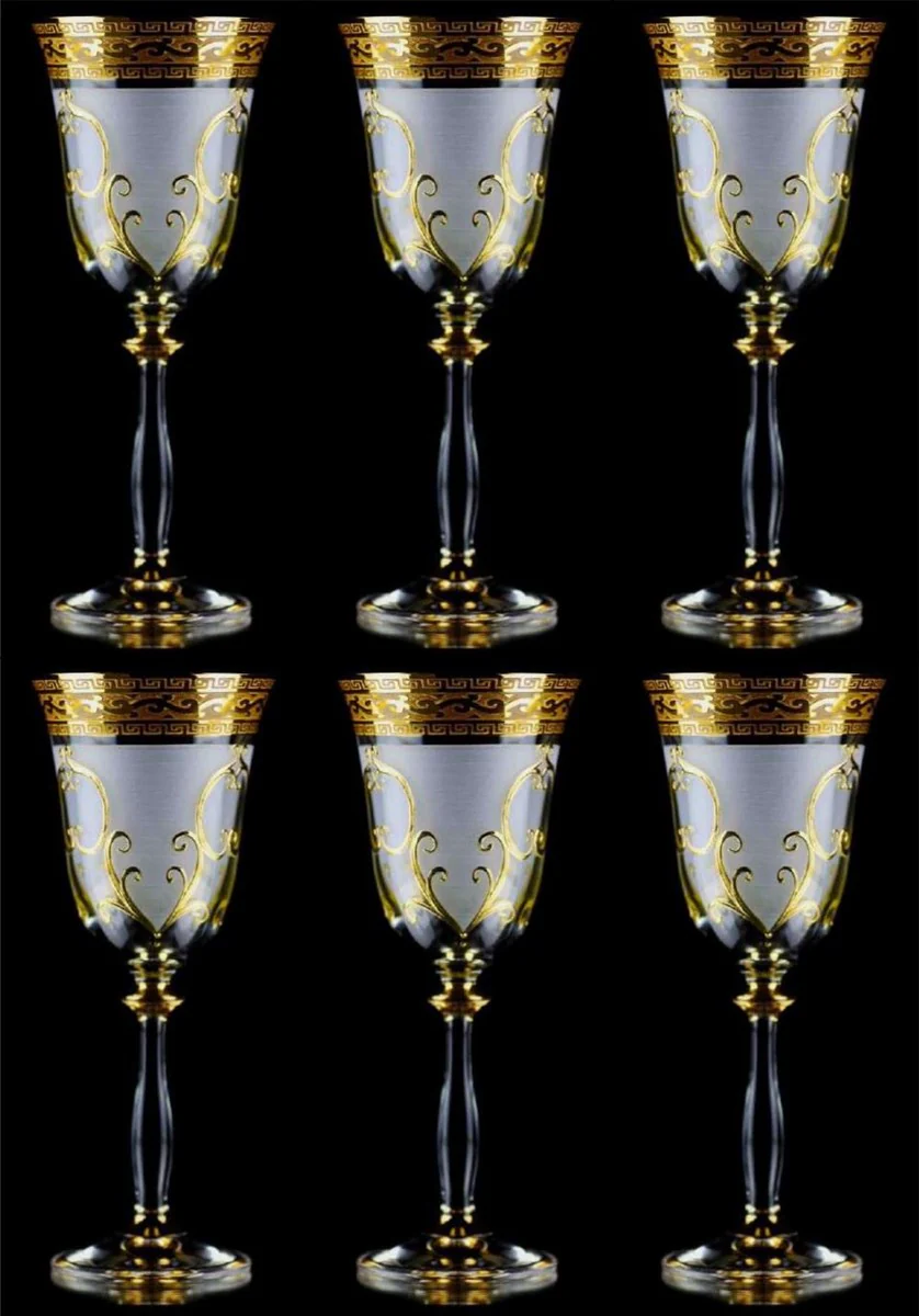 Luxus Barock Likörglas 6er Set Weiß / Gold Ø 5,5 x H. 17 cm - Handgefertigte und handbemalte Likörgläser - Hotel & Restaurant Accessoires - Luxus Qualität