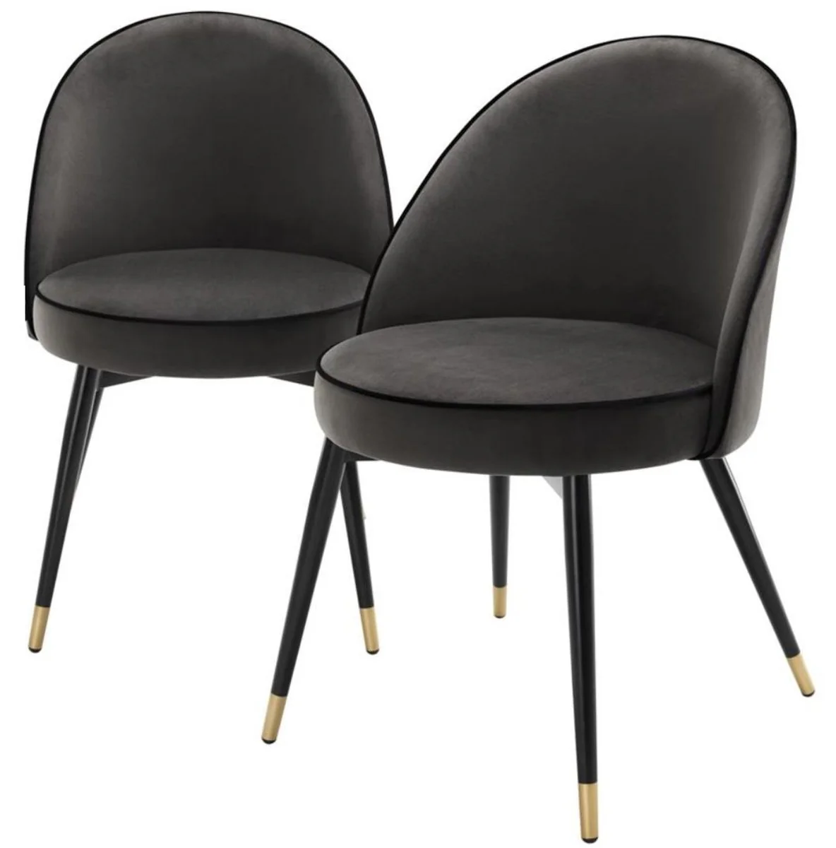 Luxus Esszimmerstuhl Set Dunkelgrau / Schwarz / Messing 55 x 64 x H. 83 cm - Esszimmermöbel - Luxus Kollektion