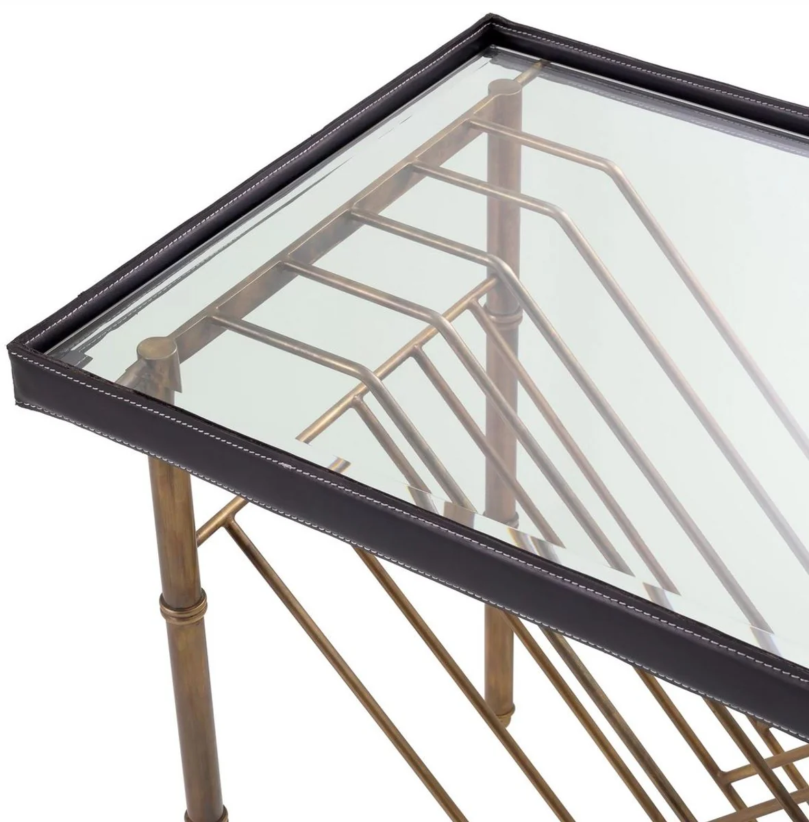 Luxus Beistelltisch Vintage Messing / Schwarz 70 x 45 x H. 56 cm - Rechteckiger Tisch mit Glasplatte - Wohnzimmer Möbel - Luxus Möbel - Luxus Einrichtung - Wohnzimmer Einrichtung