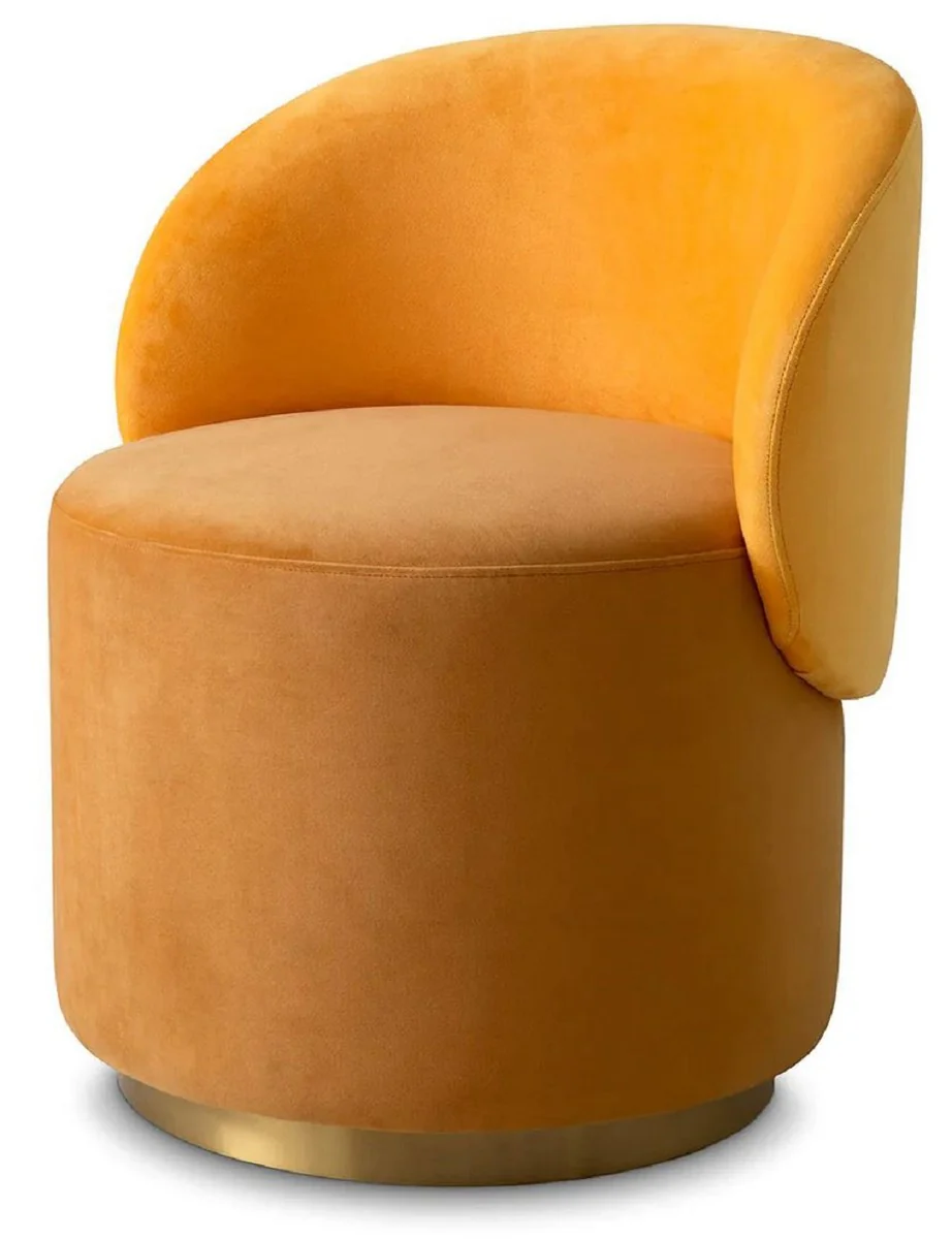 Luxus Samt Esszimmer Stuhl Dunkelgelb / Gelb / Messing 60 x 55 x H. 73,5 cm - Drehstuhl mit edlem Samtsoff - Esszimmer Möbel - Luxus Möbel - Luxus Qualität