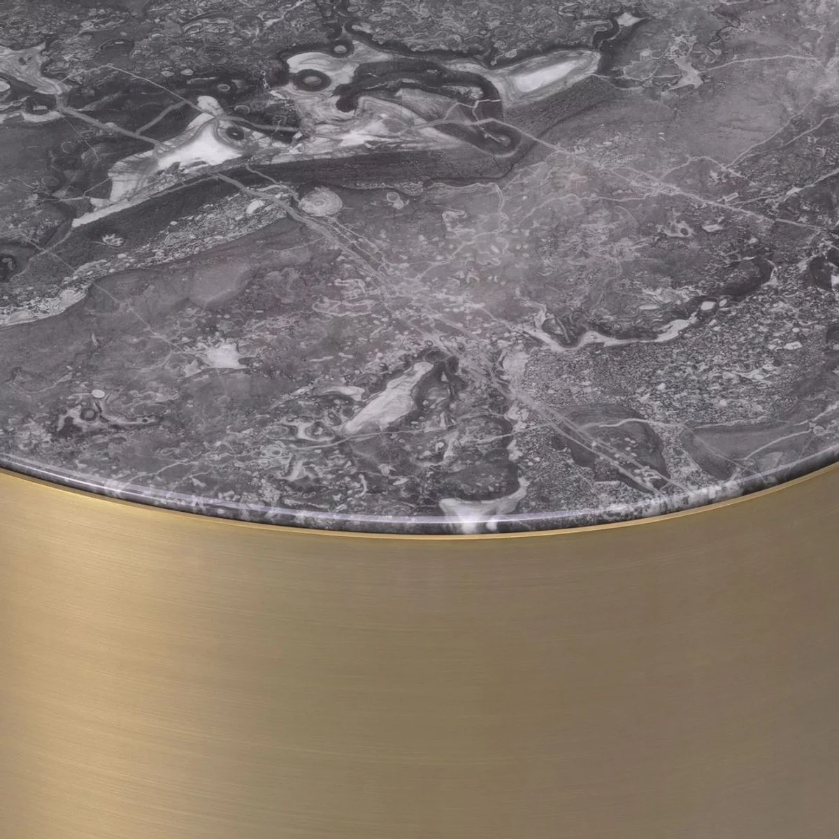 Luxus Beistelltisch Grau / Messingfarben / Schwarz 65 x 48 x H. 38,5 cm - Ovaler Edelstahl Tisch mit Marmorplatte - Luxus Wohnzimmer Möbel - Luxus Qualität