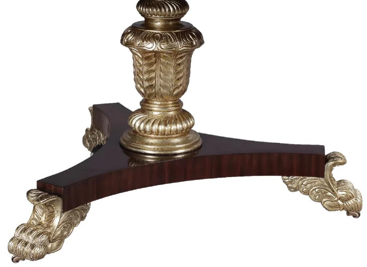 Luxus Barock Esstisch Dunkelbraun / Naturfarben / Silber - Ovaler Barockstil Massivholz Küchentisch - Luxus Esszimmer Möbel im Barockstil - Barock Esszimmer Möbel