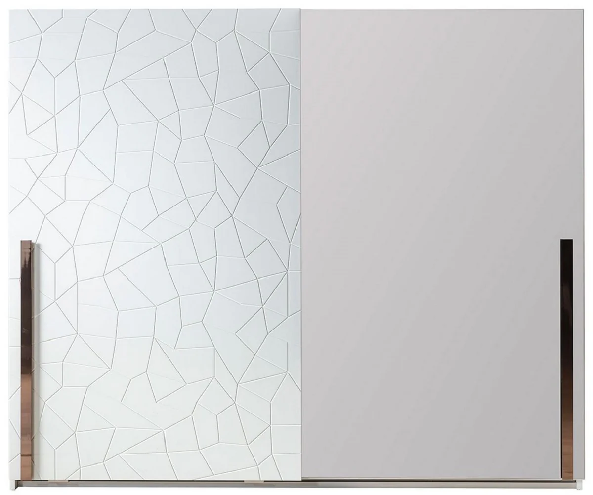 Luxus Schlafzimmerschrank Weiß / Kupferfarben 260 x 70 x H. 220 cm - Massivholz Kleiderschrank mit 2 Schiebetüren - Luxus Schlafzimmer Möbel