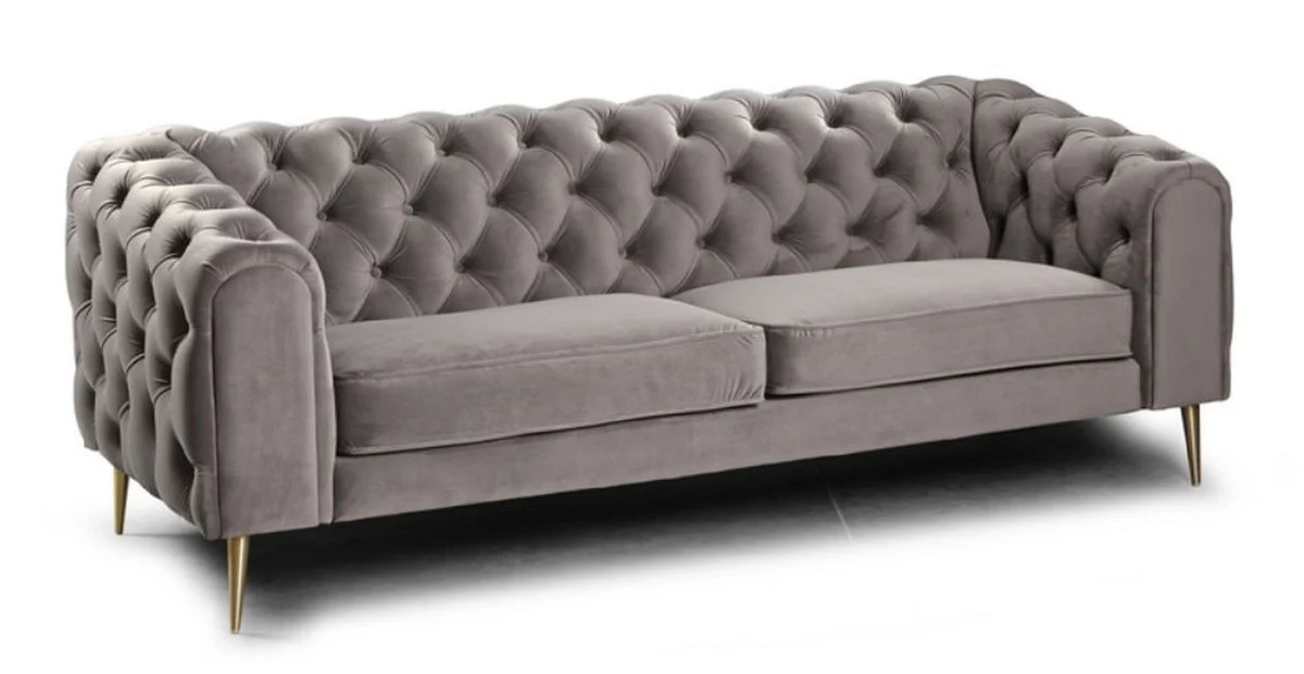 Luxus Chesterfield 2er Sofa Grau / Messingfarben 155 x 95 x H. 80 cm - Modernes Wohnzimmer Sofa - Chesterfield Wohnzimmer Möbel