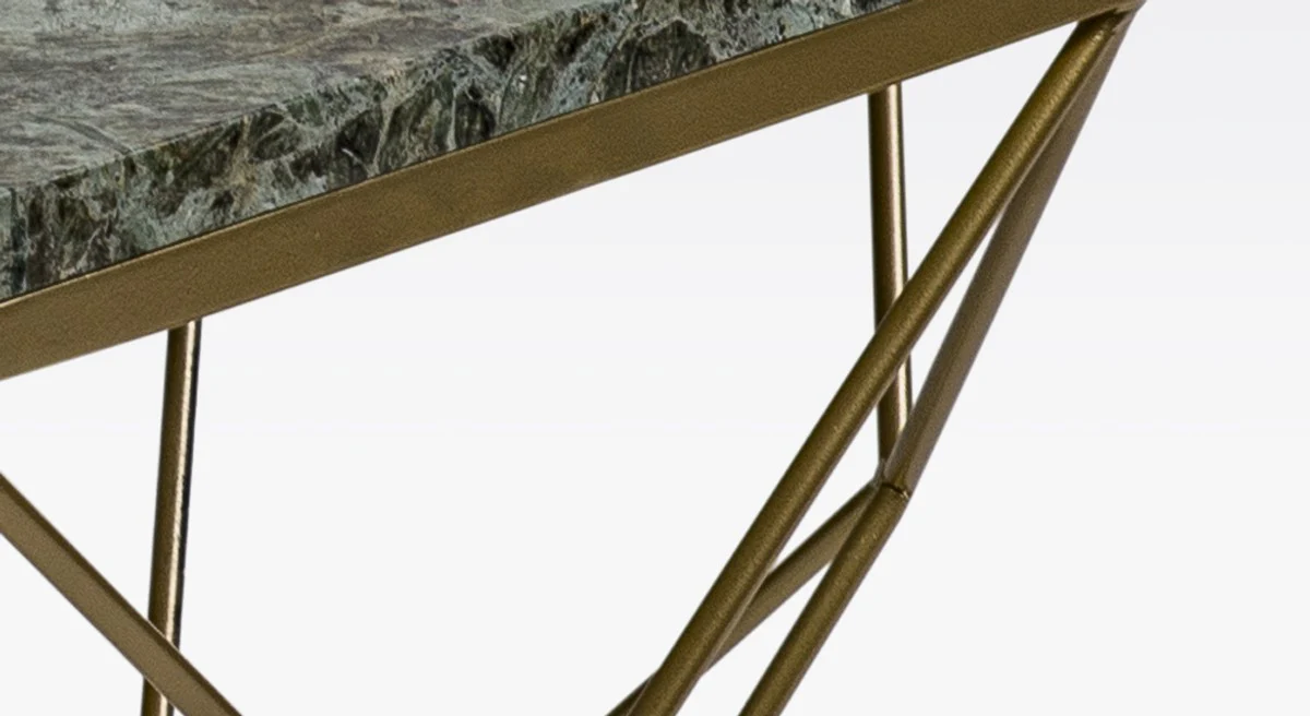 Luxus Couchtisch Gold / Grün 92 x 92 x H. 40 cm - 8-eckiger Wohnzimmertisch mit Marmorplatte und Metallgestell - Moderne Wohnzimmer Möbel