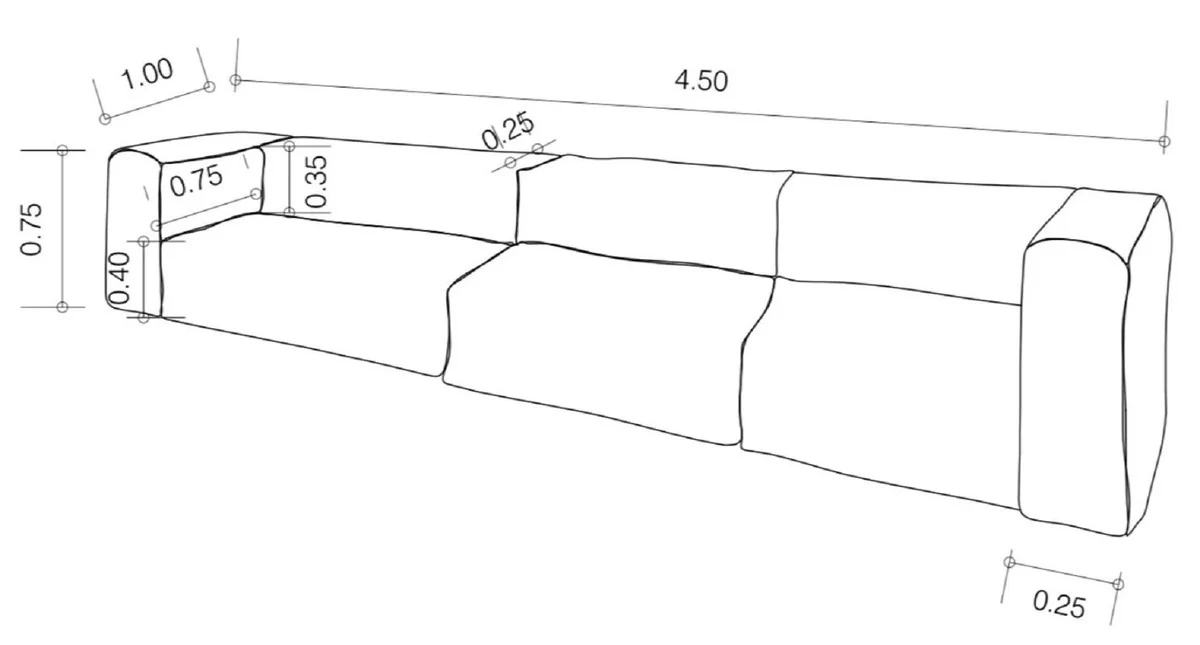 Luxus Wohnzimmer Sofa mit Streifen Weiß / Blau 450 cm