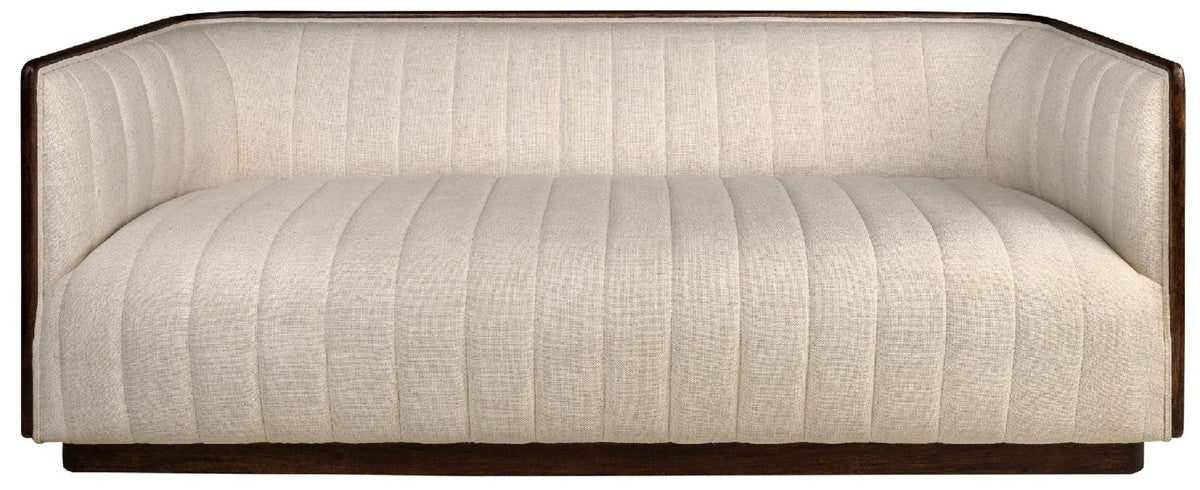 Luxus Sofa Beige / Dunkelbraun 202 x 82,5 x H. 75,5 cm - Wohnzimmer Sofa mit edlem Mindiholz und Sesam Stoff - Wohnzimmer Möbel - Luxus Qualität