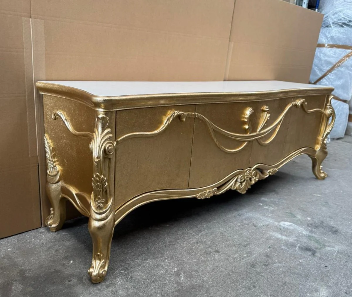 Luxus Barock TV Schrank Gold / Weiß 185 cm - Barock Möbel