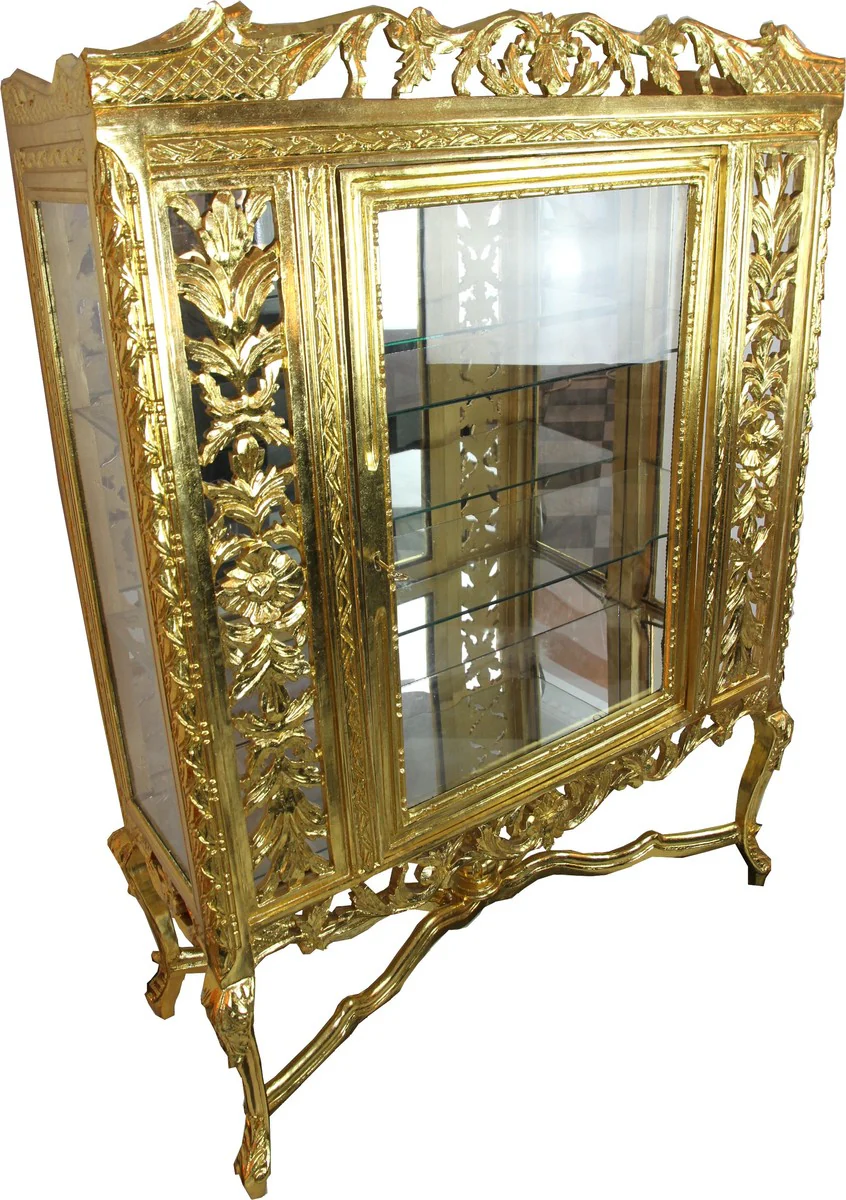 Barock Glas Vitrine Gold H155 x 116 x 41.5 cm Barockvitrine Vitrinenschrank Möbel
