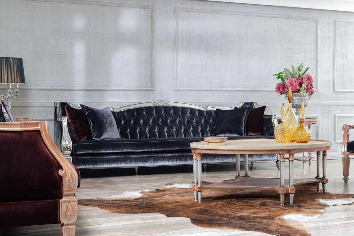 Luxus Barock Wohnzimmer Sofa Lila / Silber - Prunkvolle Barock Wohnzimmer & Hotel Möbel