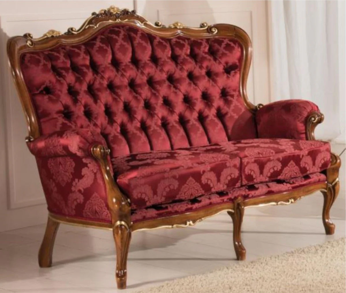 Luxus Barock Wohnzimmer Sofa mit elegantem Muster Bordeauxrot / Braun / Gold 144 x 90 x H. 115 cm - Barockstil Wohnzimmer Möbel - Edel & Prunkvoll