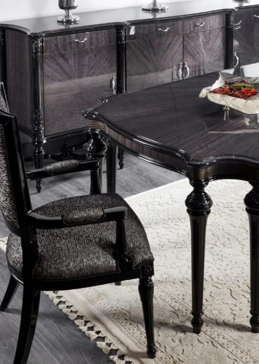 Luxus Barock Esstisch Grau / Schwarz - Handgefertigter Massivholz Esszimmertisch - Luxus Esszimmer Möbel im Barockstil - Barock Möbel - Barock Einrichtung