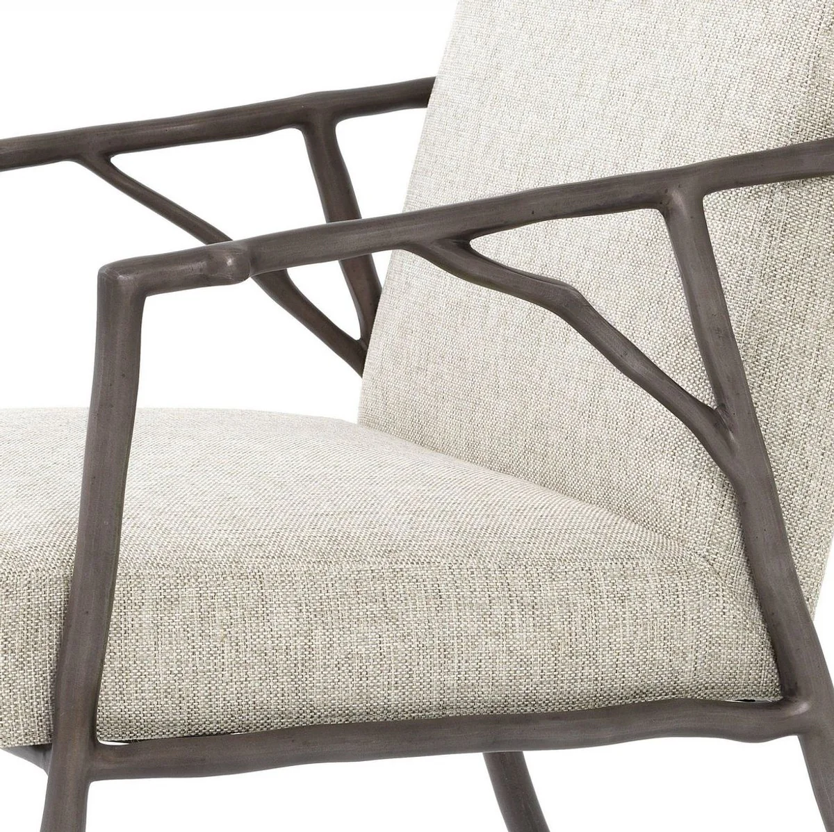 Luxus Esszimmerstuhl Naturfarben / Bronze 56 x 61 x H. 83 cm - Edler Küchenstuhl mit Armlehnen - Luxus Esszimmer Möbel