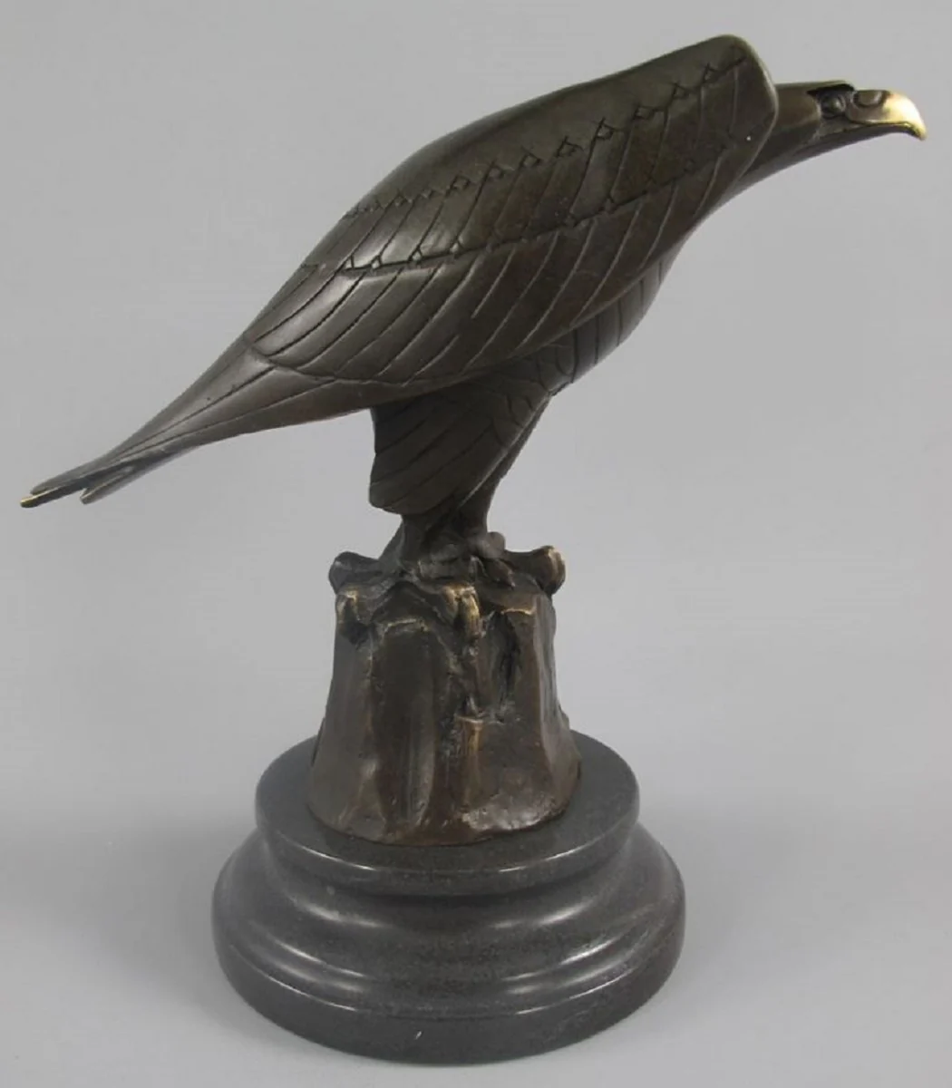 Luxus Art Deco Bronze Figur Adler auf Felsen mit Marmorsockel Bronze / Gold / Schwarz 12 x 22 x H. 21 cm - Bronze Skulptur - Deko Figur - Deko Accessoires
