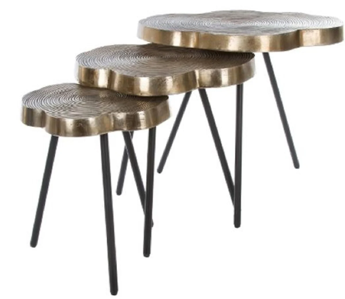 Luxus Beistelltisch Set Bronze / Schwarz 57 x 50 x H. 52 cm - Metall Beistelltische im Baumscheiben Design mit aufwendigem Jahresringmuster in den Tischplatten