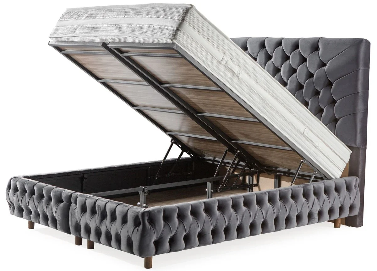 Luxus Doppelbett Grau / Braun - Verschiedene Größen - Modernes Bett mit Matratze - Schlafzimmer Möbel