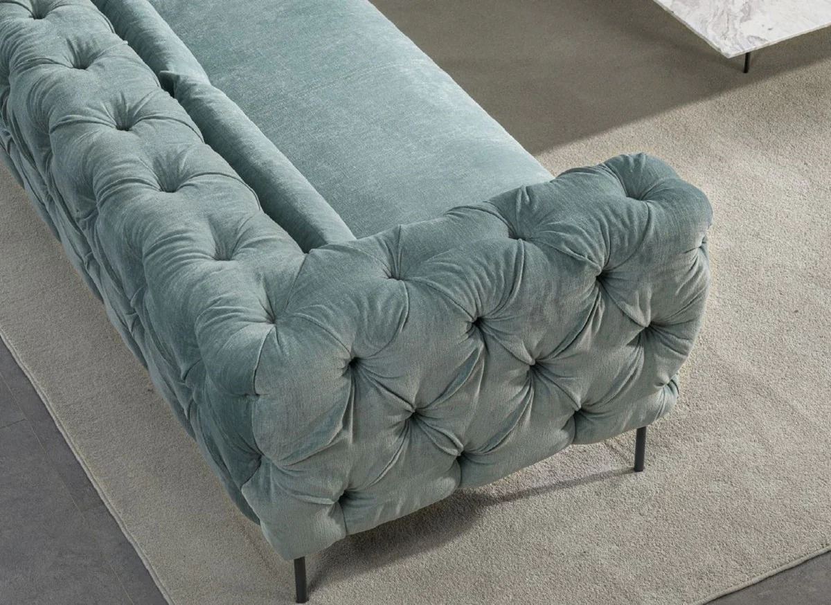 Luxus Chesterfield 3er Sofa Türkis / Schwarz 258 x 99 x H. 83 cm - Wohnzimmer Sofa - Hotel Sofa - Wohnzimmer Möbel - Chesterfield Möbel - Luxus Möbel - Luxus Einrichtung