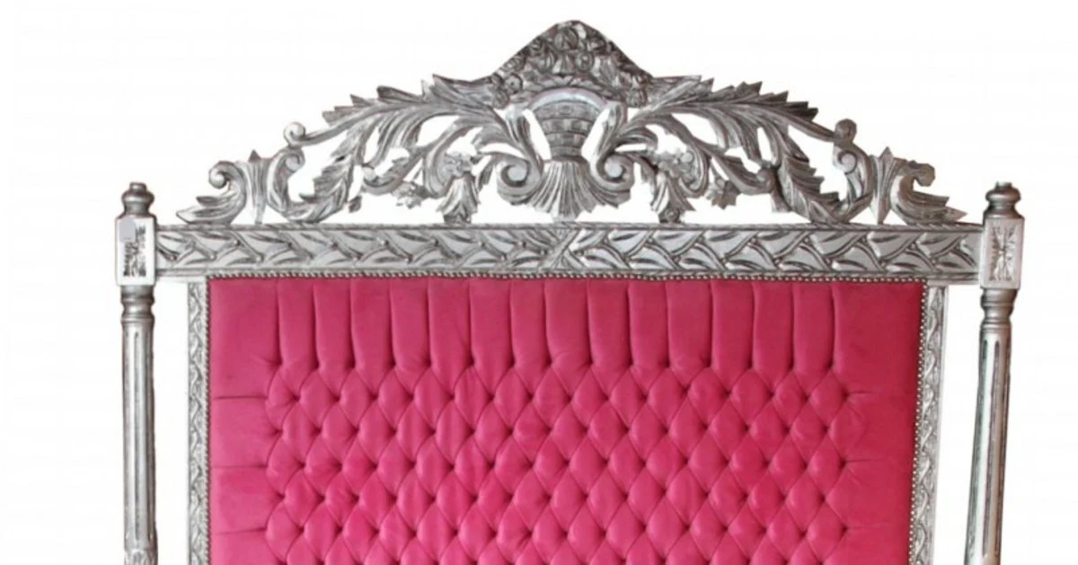 Luxus Barock Bett Antik Rosa / Silber - Luxus Bett - Antik Look