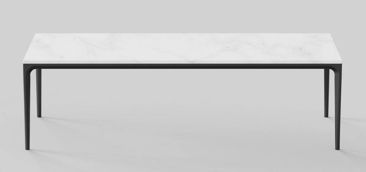 Luxus Esstisch mit Kunstmarmor Tischplatte Weiß / Matt Schwarz 240 cm