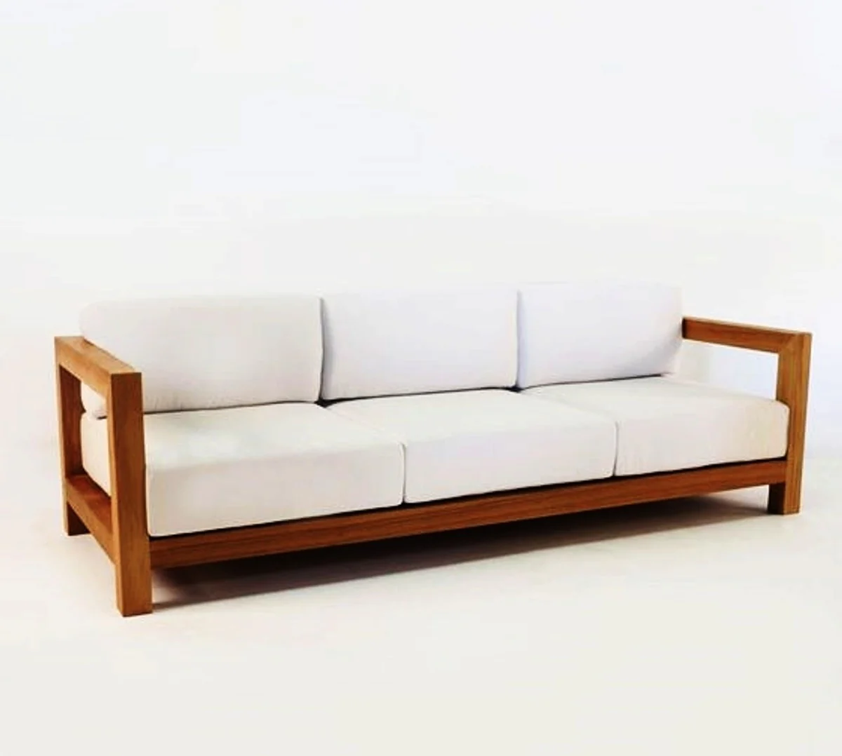 Garten 3-er Sofa Rustikal Boston Weiss-Creme/Braun 200 x 40 x H70 cm - Echtholz Möbel Massiv