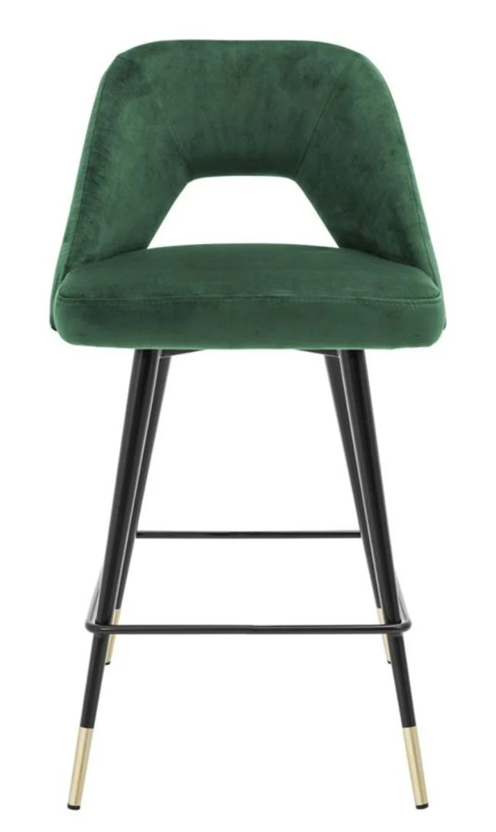 Luxus Barstuhl Grün / Schwarz 50 x 50 x H. 90 cm - Luxus Barhocker mit Rückenlehne