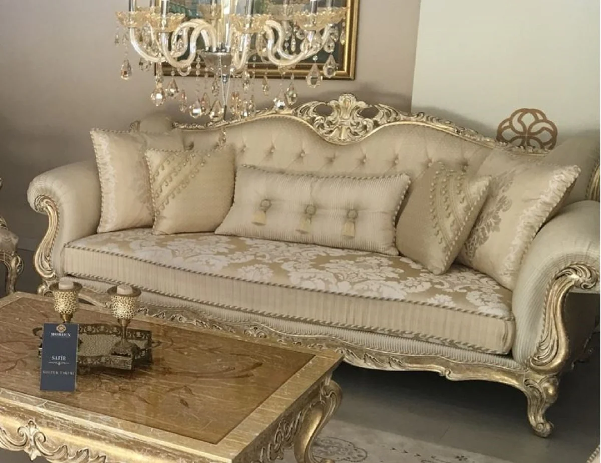 Luxus Barock Sofa Gold / Antik Gold - Prunkvolles Wohnzimmer Sofa mit elegantem Muster - Barock Wohnzimmer Möbel