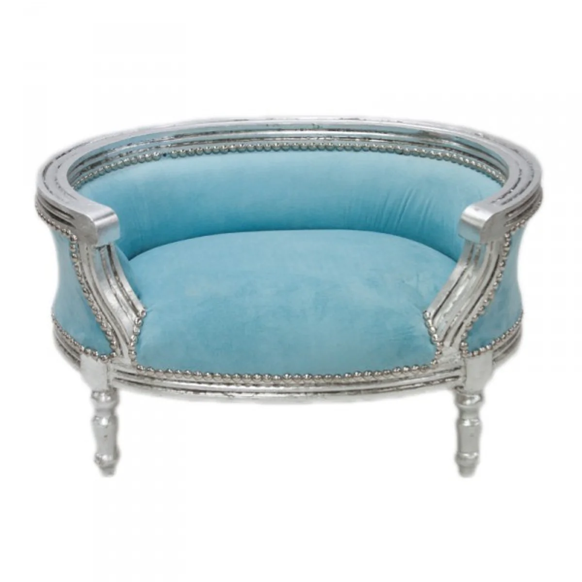 Barock Hunde & Katzen Sofa Blau /Silber Hundebett & Katzenbett