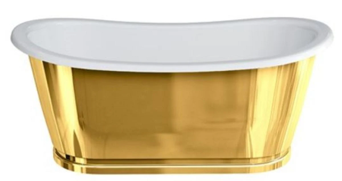 Luxus Jugendstil Badewanne Gold / Weiß 167,5 x 76,1 x H. 71,1 cm - Freistehende Retro Badewanne - Luxus Jugendstil Badezimmer Möbel