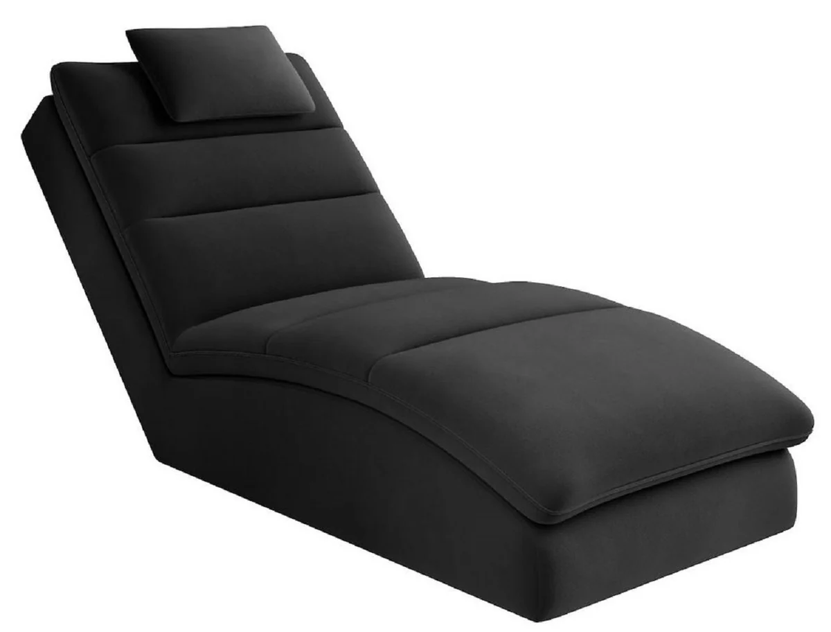 Luxus Chaiselongue mit Kopfkissen Schwarz 85 x 170 x H. 92 cm - Wohnzimmer Liegesessel - Relexliege - Recamiere - Wohnzimmer Möbel - Luxus Möbel