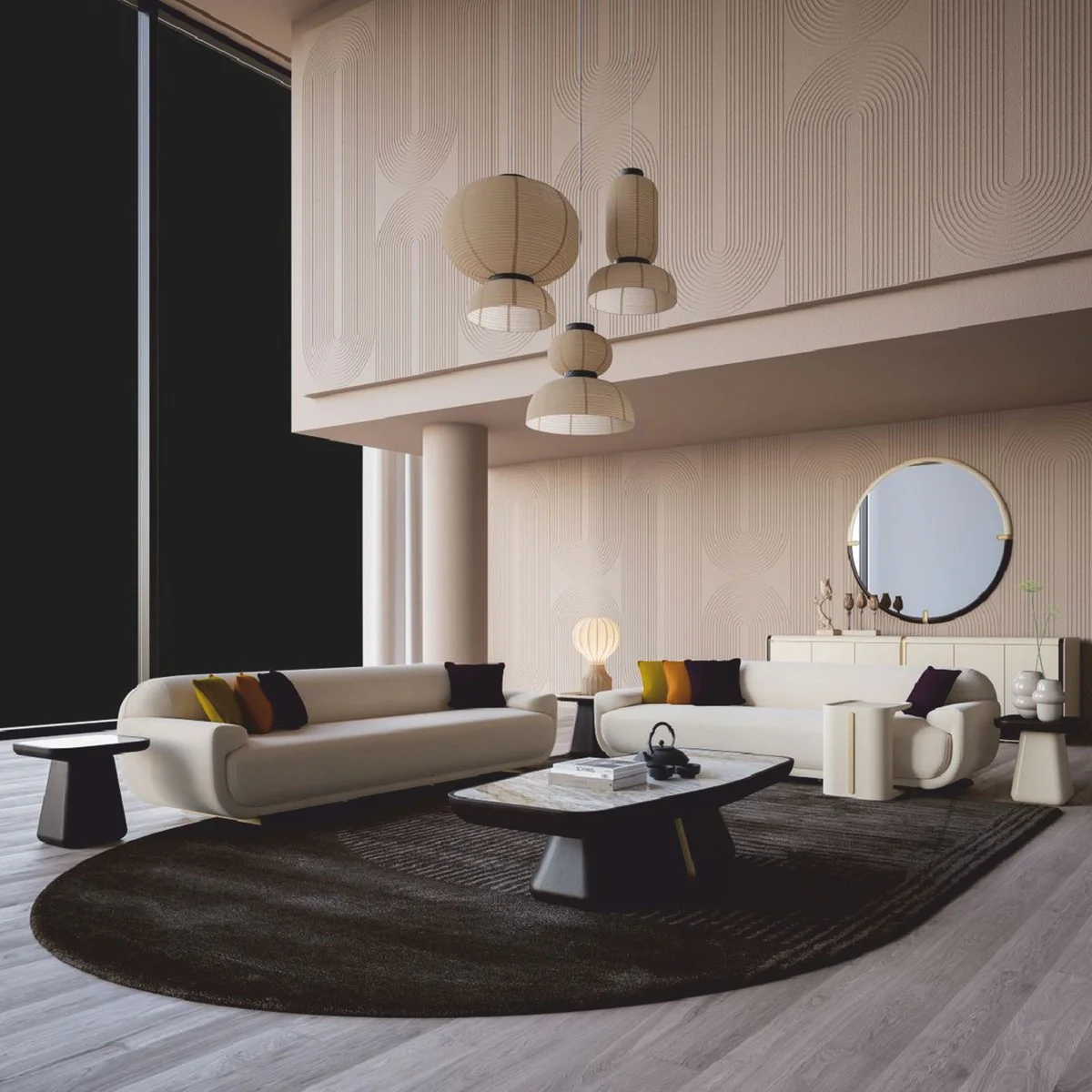 Luxus Beistelltisch mit Marmorplatte Dunkelbraun / Weiß-Braun H. 46 cm