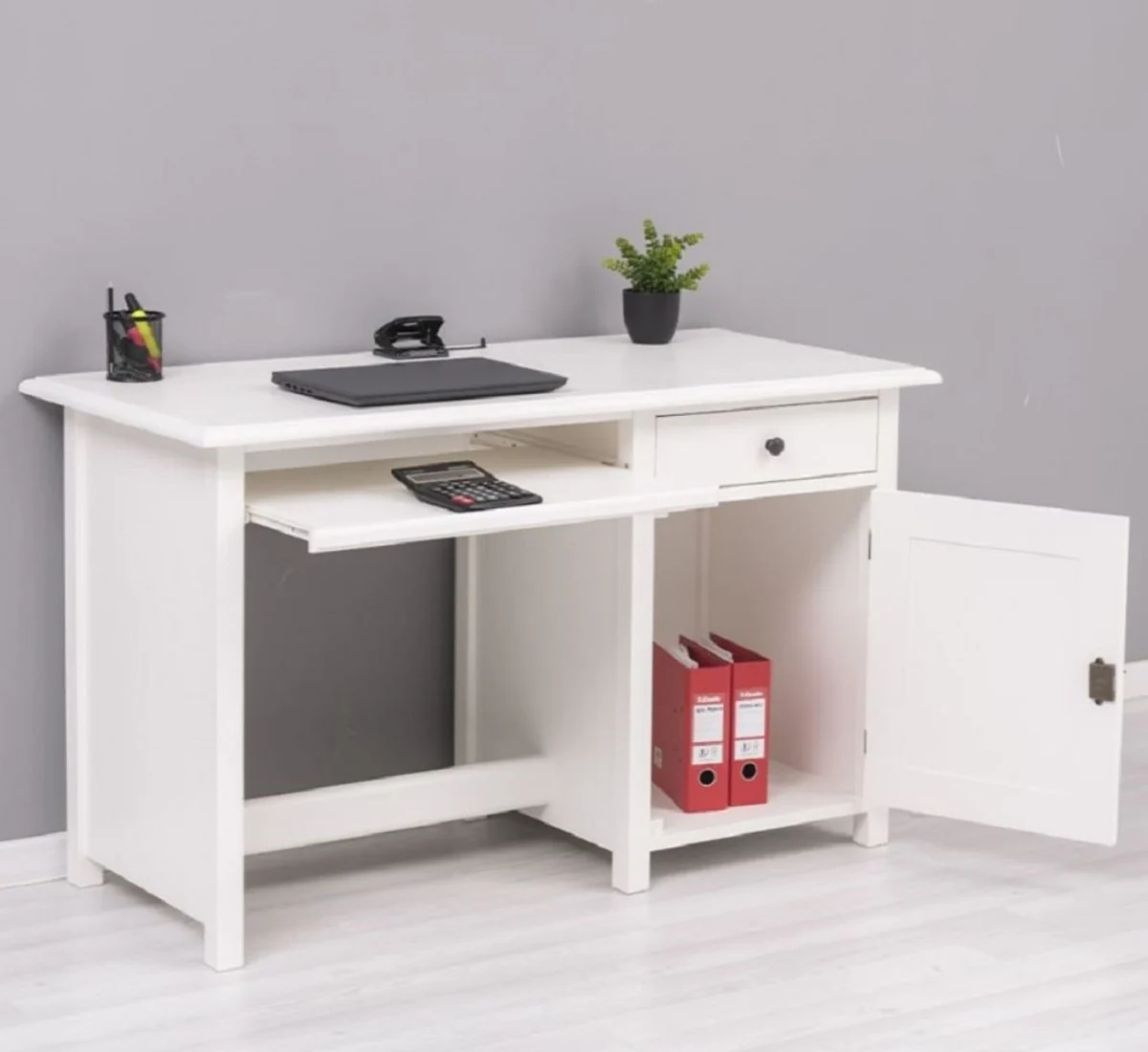 Landhausstil Schreibtisch Weiß 130 x 60 x H. 78 cm - Massivholz Sekretär im Landhausstil - Büro Möbel - Massivholz Möbel - Landhausstil Möbel