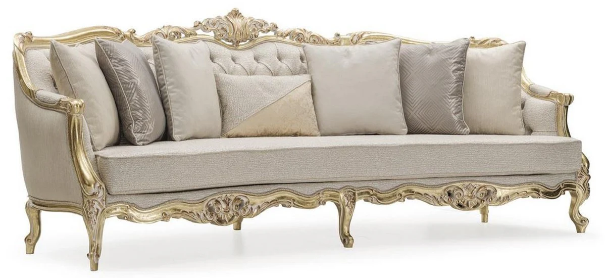Luxus Barock Wohnzimmer Sofa Grau / Gold 292 cm - Barock Möbel