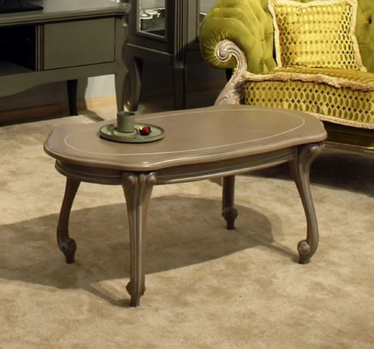 Luxus Barock Couchtisch Grau - Handgefertigter Massivholz Wohnzimmertisch im Barockstil - Luxus Wohnzimmer Möbel im Barockstil - Barock Möbel - Edel & Prunkvoll