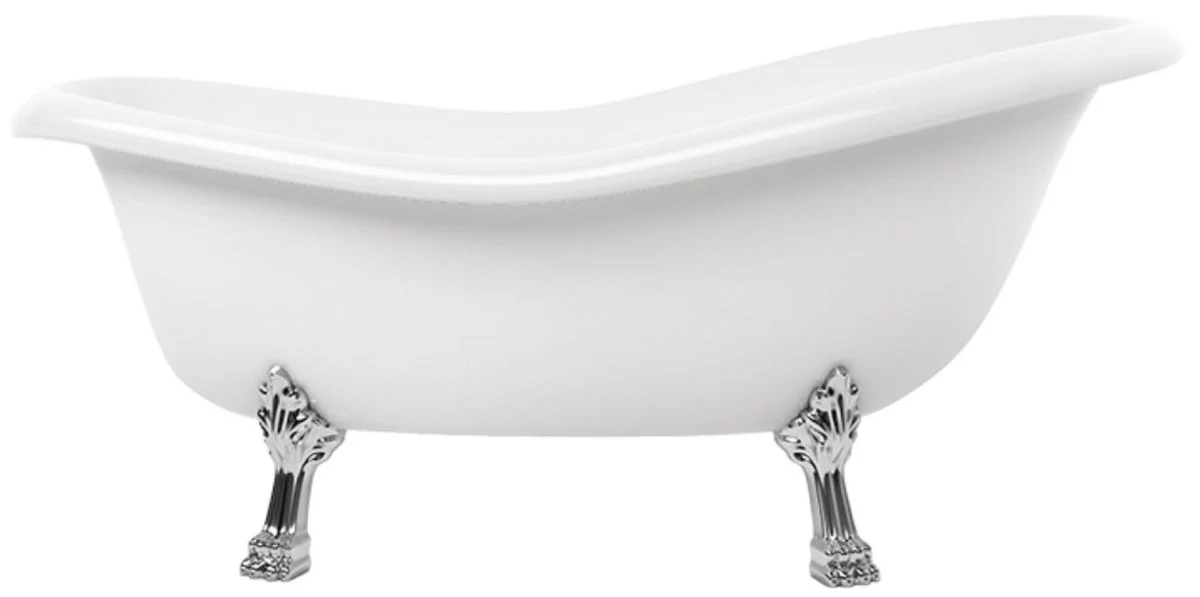 Jugendstil Badewanne Weiß / Silber 168 cm - Freistehende Retro Stil Badewanne