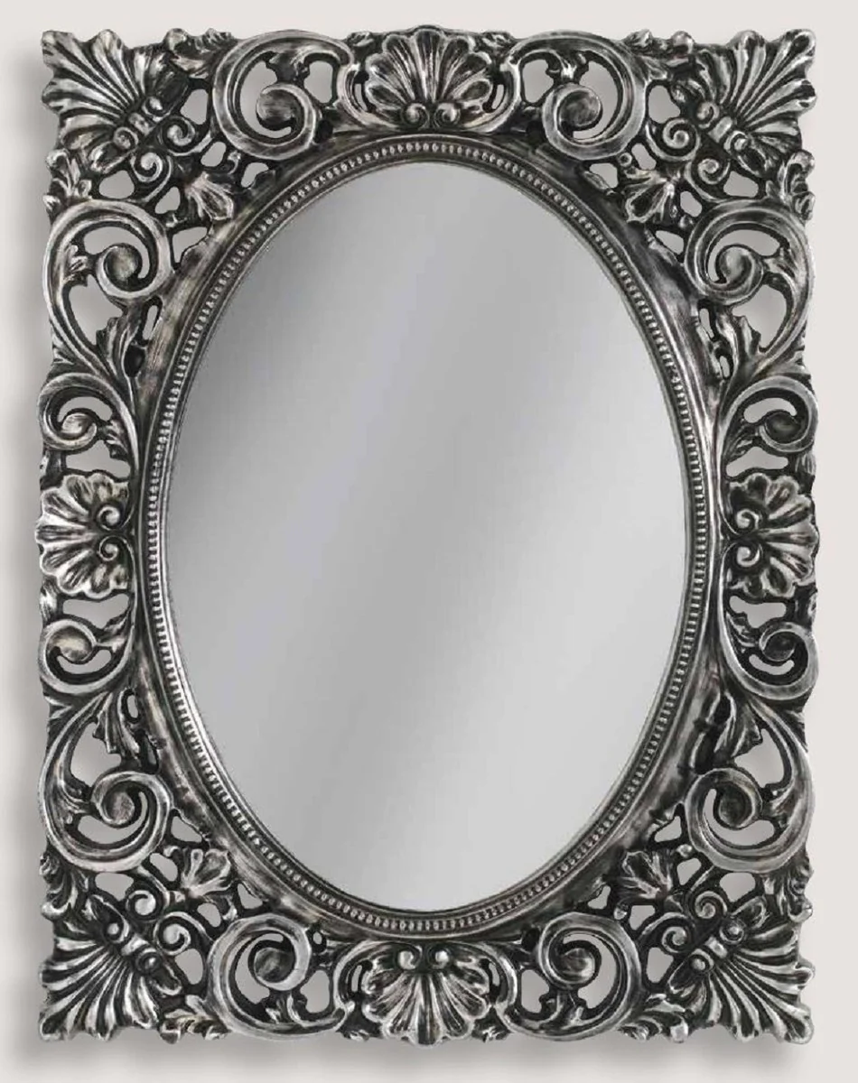 Luxus Barock Wandspiegel Silber - Eleganter Spiegel im Barockstil - Barock Wohnzimmer Spiegel - Barock Garderoben Spiegel - Barock Möbel