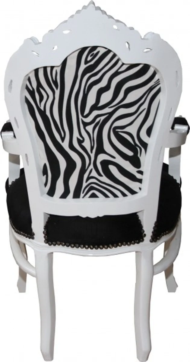 Barock Esszimmer Stuhl Schwarz / Zebra /Weiss mit Armlehnen - Limited Edition