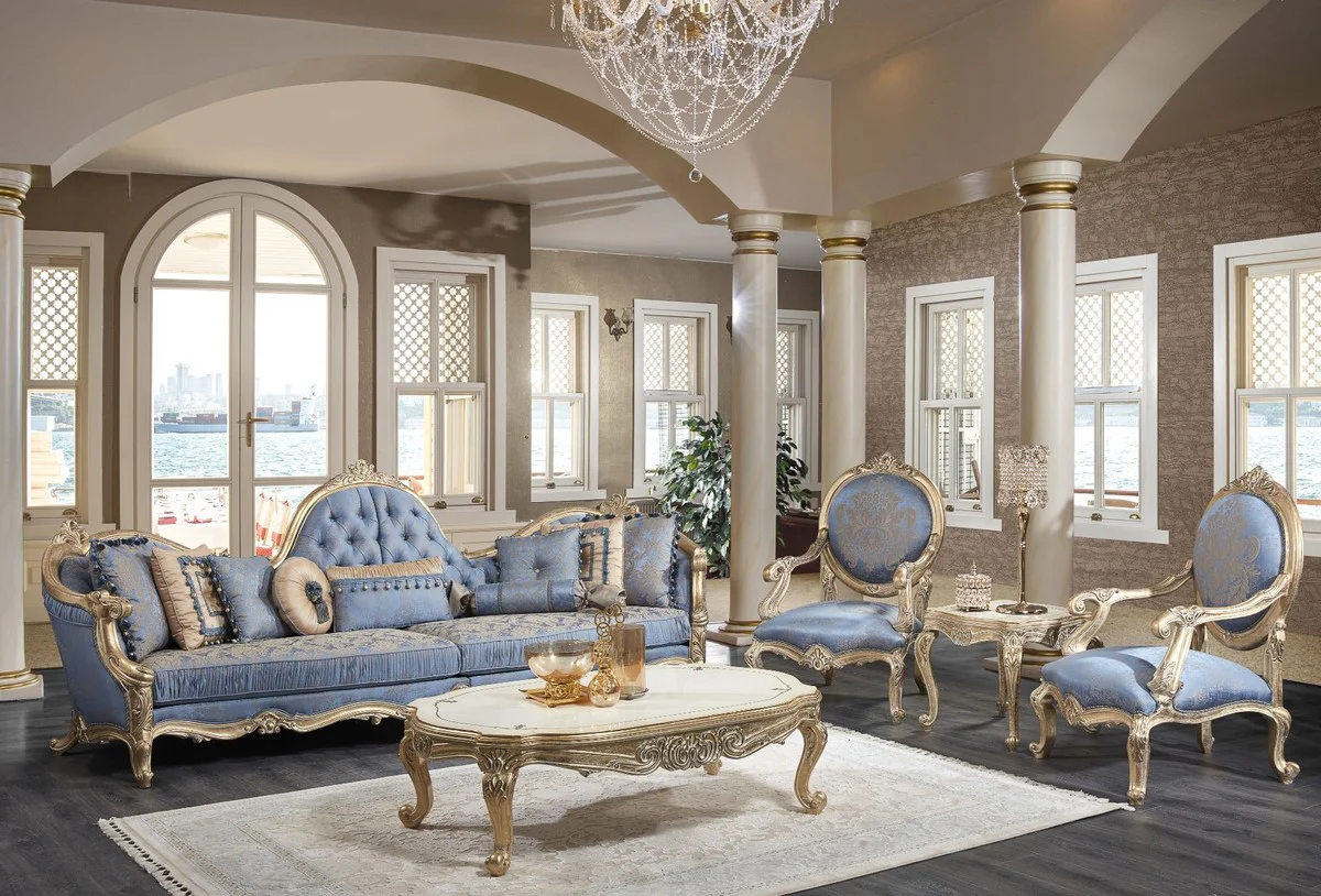 Luxus Barock Beistelltisch Weiß / Antik Gold 61 x 61 x H. 54 cm - Prunkvoller Massivholz Tisch im Barockstil - Barock Wohnzimmer Möbel