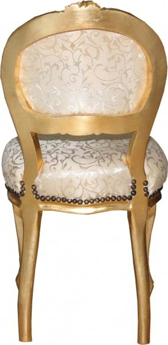 Barock Damen Stuhl Creme Muster / Gold mit Bling Bling Glitzersteinen - Schminktisch Stuhl