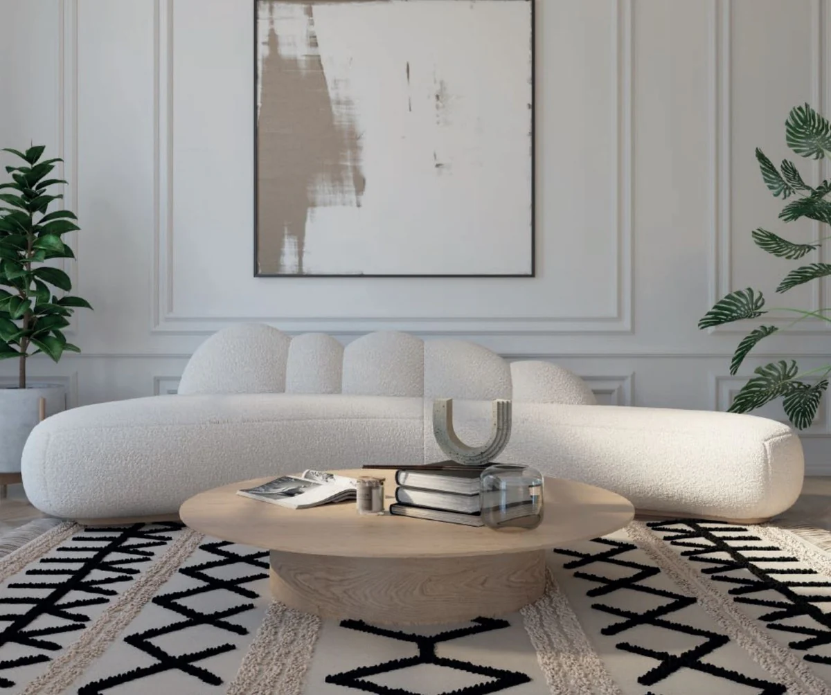 Luxus Sofa Creme / Braun 260 x 100 x H. 72 cm - Gebogenes Wohnzimmer Sofa - Hotel Sofa - Wohnzimmer Möbel - Hotel Möbel - Luxus Möbel