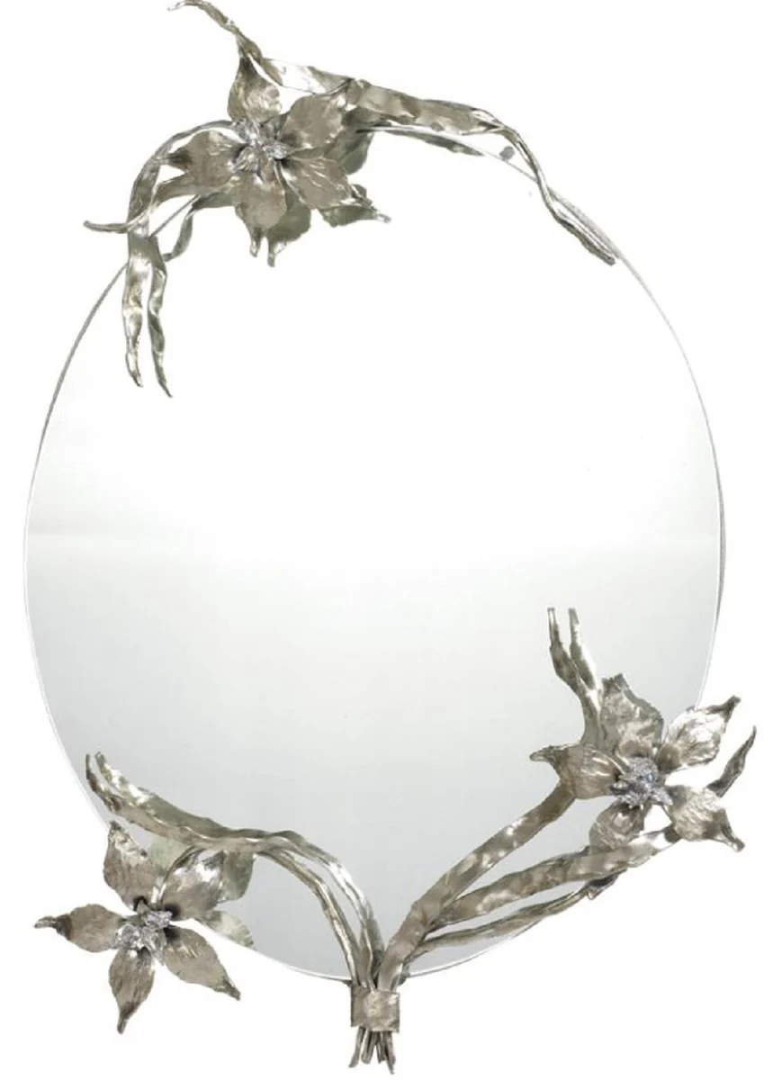 Luxus Spiegel Silber 60 x H. 90 cm - Luxus Wandspiegel mit edlem Swarowski Kristallglas - Luxus Deko Accessoires