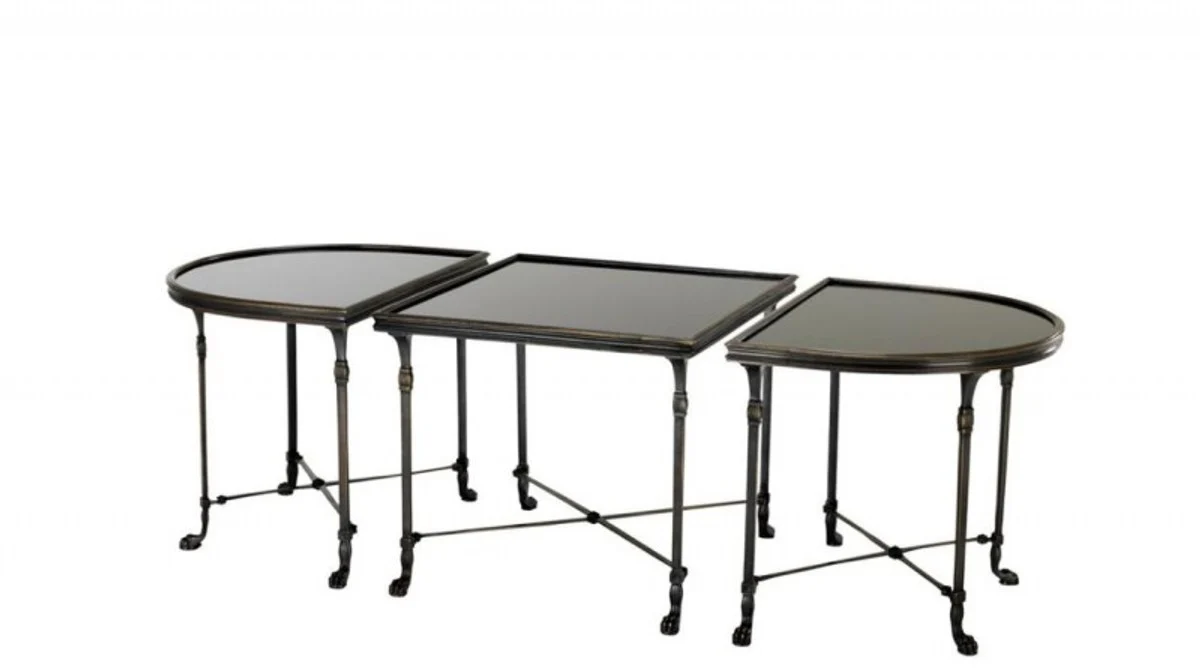 Luxus Art Deco Designer Beistelltisch 3er Set Anthrazit mit schwarzem Glas - Hotel Tisch Möbel